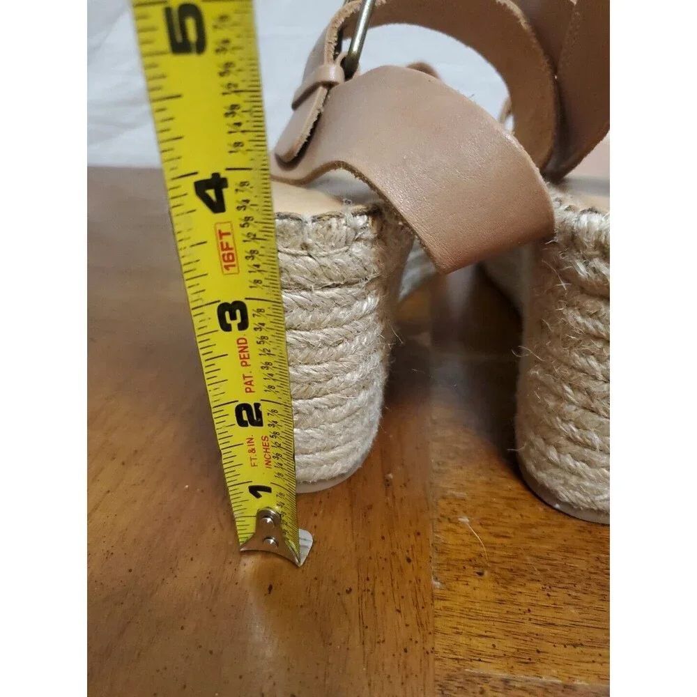 Soludos Tan Leather Slingback Platform Minorca Espadrille Sandals Shoes Size 9